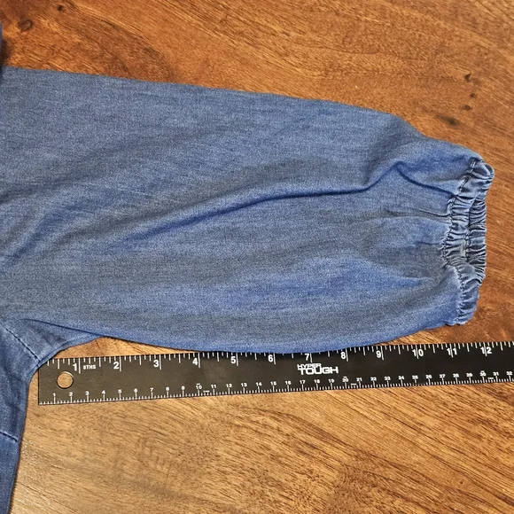 Denim Dress Blue V-Neck 3/4 Length Puff Sleeves Midi Dress NWT Size Large - Picture 6 of 11
